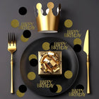 Goldglitzerndes „Happy Birthday“-Konfetti für den Tisch – rundes Papierkonfetti in Schwarz und Gold für Geburtstags- und Jubiläumsfeiern