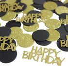 Goldglitzerndes „Happy Birthday“-Konfetti für den Tisch – rundes Papierkonfetti in Schwarz und Gold für Geburtstags- und Jubiläumsfeiern