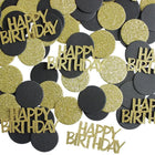 Goldglitzerndes „Happy Birthday“-Konfetti für den Tisch – rundes Papierkonfetti in Schwarz und Gold für Geburtstags- und Jubiläumsfeiern